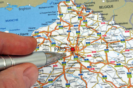 Location on a map of Paris and its suburbsのeditorial素材