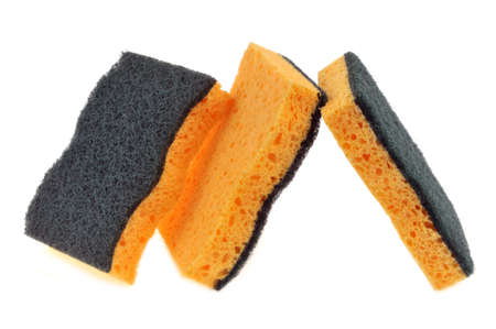 Double-sided sponges close-up on white backgroundの写真素材