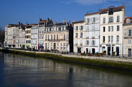 Quai des Corsaires along the Nive River in Bayonneのeditorial素材