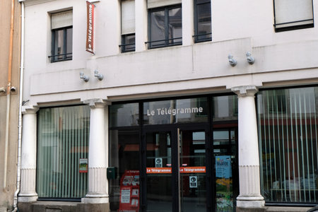 Entrance of the regional newspaper Le Telegramme in the town of Vannes in Brittanyのeditorial素材