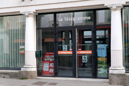 Entrance of the regional newspaper Le Telegramme in the town of Vannes in Brittanyのeditorial素材