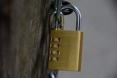 Steel padlock with numbers close up