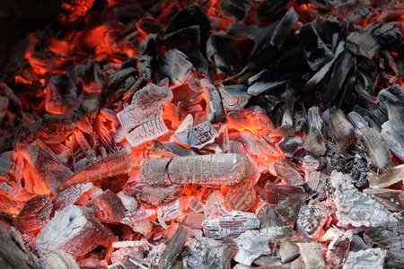 Charcoal embers of a barbecue close-up