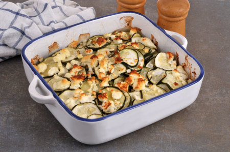 Homemade zucchini gratin dish close-upの写真素材