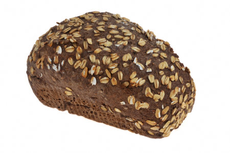 Nordic bread with sunflower seeds close-up on white backgroundの写真素材