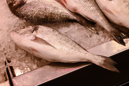 Sea bream on ice at a fishmonger's stall