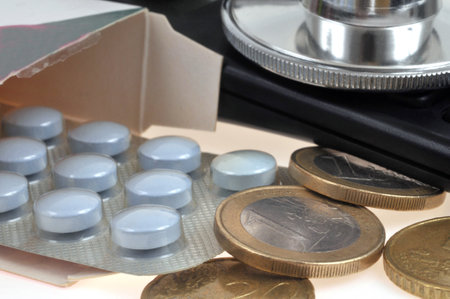 Blister pack of tablets coming out of a box with parts closeupの写真素材