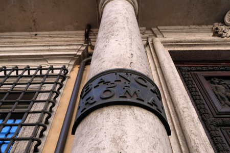 Bank of Rome plaque on an architectural columnの写真素材