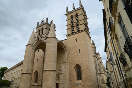 Exterior view of the facade of Saint-Pierre Cathedral in Montpellierの写真素材