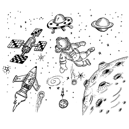 Hand drawn doodle sketch of outer space.のイラスト素材