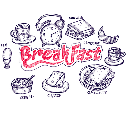 Breakfast, doodle sketchのイラスト素材