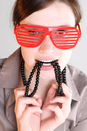 Party girl with red eyeglasses