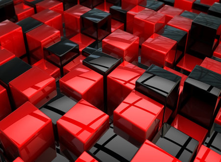 Abstract background made of black and red cubes. 3d render illustrationの写真素材