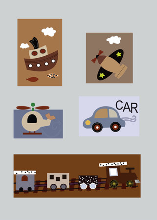 Cars and cars on the road. Set of vector illustrations.の写真素材