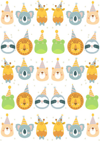 Seamless pattern with cute cartoon animal faces. Vector illustration.の写真素材
