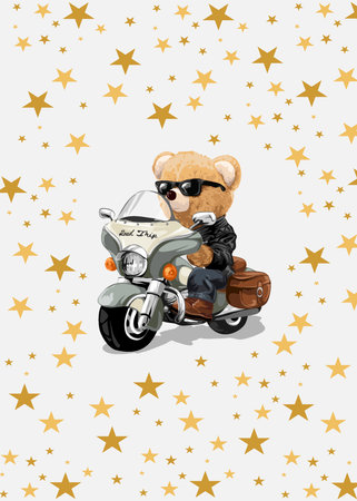 cartoon scene with happy bear on motorcycle illustration for childrens designの写真素材