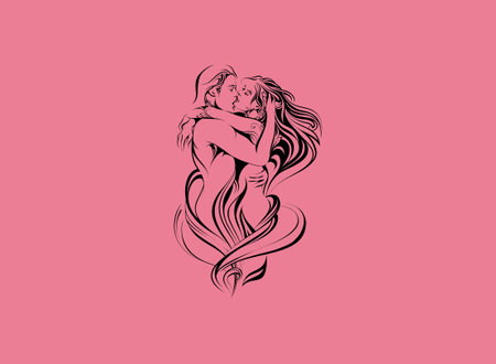vector illustration of a woman with a baby in her arms on a pink backgroundの写真素材