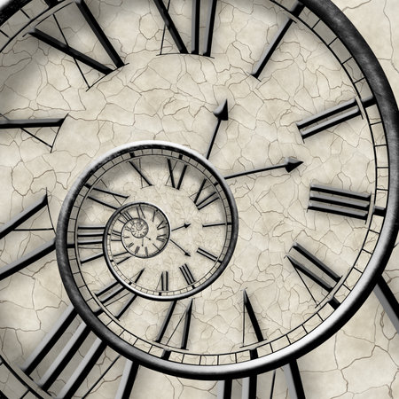Conceptual image with clock face on textured background. 3D renderingの写真素材