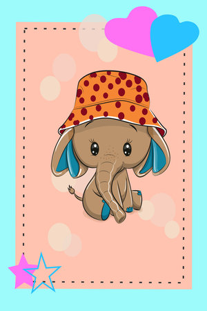 Cute baby elephant in a polka dot hat. Vector illustration.の写真素材