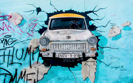 Graffiti on the wall of an old car, Havana, Cuba