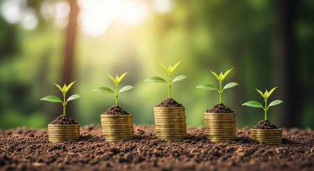 Depicting business growth and investment, this image symbolizes financial prosperity and the fruitful returns from strategic ventures in the water industry.の素材