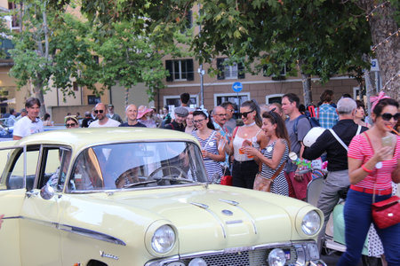Senigallia, Italy 12 August 2019 is an international music festival focused on the US music and culture of the fifties. In the photo: people dressed up in the 50s style Summer Jamboreeのeditorial素材