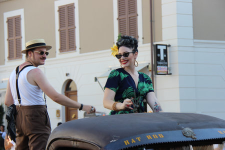 Senigallia, Italy August 6, 2019 is an international music festival focused on American music and culture of the 1950s here of wild dancers. In the photo: people dressed up in the 50s styleのeditorial素材