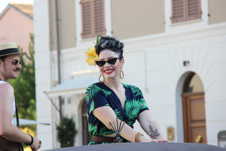 Senigallia, Italy August 6, 2019 is an international music festival focused on American music and culture of the 1950s here of wild dancers. In the photo: people dressed up in the 50s styleのeditorial素材