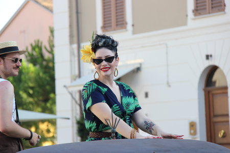 Senigallia, Italy August 6, 2019 is an international music festival focused on American music and culture of the 1950s here of wild dancers. In the photo: people dressed up in the 50s styleのeditorial素材