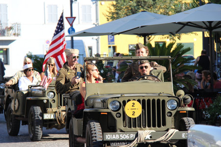 Senigallia, Italy, 6 August 2019 is an international music festival focused on the music and culture of the United States of the 1950s. Pictured: people dressed in 50s style and car paradeのeditorial素材