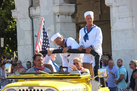Senigallia, Italy, 6 August 2019 is an international music festival focused on the music and culture of the United States of the 1950s. Pictured: people dressed in 50s style and car paradeのeditorial素材