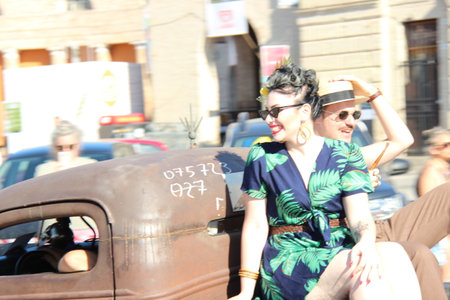 Senigallia, Italy 06 August 2019 is an international music festival focusing on American music and culture of the 1950s. In the photo: people dressed in the 50s and vintage carsのeditorial素材