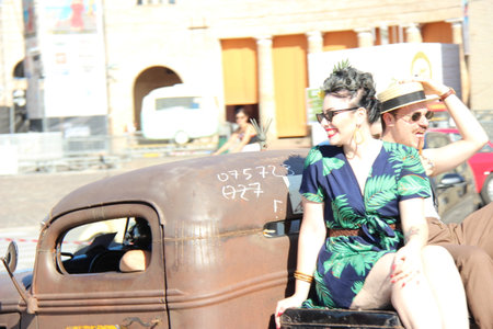 Senigallia, Italy 06 August 2019 is an international music festival focusing on American music and culture of the 1950s. In the photo: people dressed in the 50s and vintage carsのeditorial素材