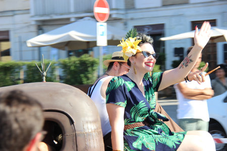 Senigallia, Italy 06 August 2019 is an international music festival focusing on American music and culture of the 1950s. In the photo: people dressed in the 50s and vintage carsのeditorial素材