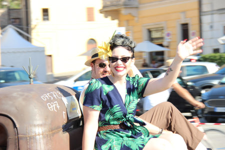 Senigallia, Italy 06 August 2019 is an international music festival focusing on American music and culture of the 1950s. In the photo: people dressed in the 50s and vintage carsのeditorial素材