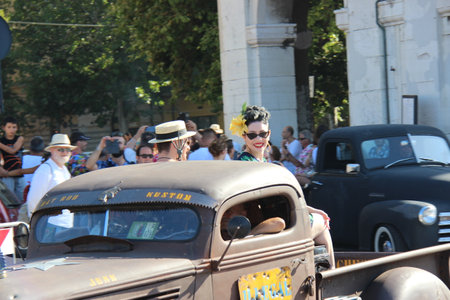 Senigallia, Italy 06 August 2019 is an international music festival focusing on American music and culture of the 1950s. In the photo: people dressed in the 50s and vintage carsのeditorial素材