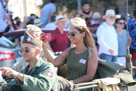 People vintage, Senigallia, Italy 12 August 2019 is an international music festival focused on American music and culture of the 1950s. In the photo: people dressed in vintage 1950s styleのeditorial素材
