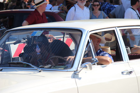 Senigallia, Italy 8, August 2019 is an international music festival focused on the US music and culture of the fifties. In the photo: people dressed up in the 50s style Summer Jamboreeのeditorial素材