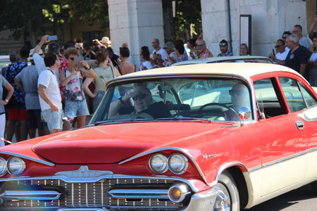 Senigallia, Italy 8, August 2019 is an international music festival focused on the US music and culture of the fifties. In the photo: people dressed up in the 50s style Summer Jamboreeのeditorial素材