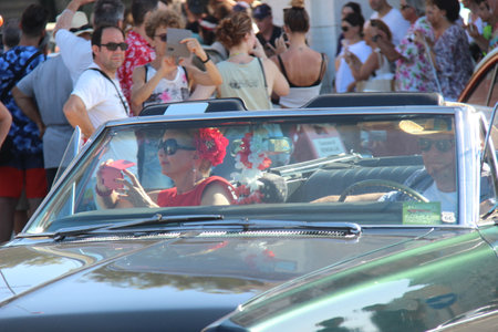 Senigallia, Italy 8, August 2019 is an international music festival focused on the US music and culture of the fifties. In the photo: people dressed up in the 50s style Summer Jamboreeのeditorial素材