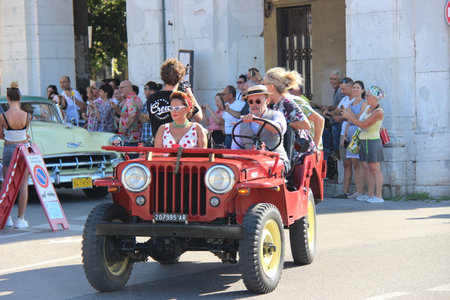 Senigallia, Italy 12 August 2019 is an international music festival focused on the US music and culture of the fifties. In the photo: people dressed up in the 50s style Summer Jamboreeのeditorial素材