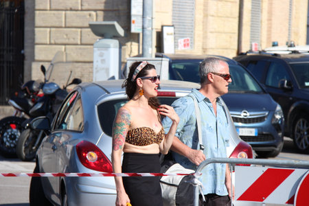 Senigallia, Italy 12 August 2019 is an international music festival focused on the US music and culture of the fifties. In the photo: people dressed up in the 50s style Summer Jamboreeのeditorial素材