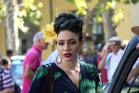 Senigallia, Italy 8, August 2019 is an international music festival focused on the US music and culture of the fifties. In the photo: people dressed up in the 50s style Summer Jamboreeのeditorial素材
