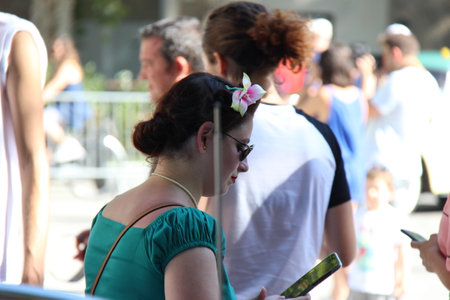 Senigallia, Italy 08 August 2019 is an international music festival focused on the US music and culture of the fifties. In the photo: people dressed up in the 50s styleのeditorial素材