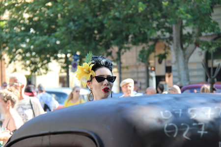 Senigallia, Italy August 06, 2019 Summer Jamboree is an international music festival focused on the US music and culture of the fifties. In the photo: people dressed up in the 50s styleのeditorial素材