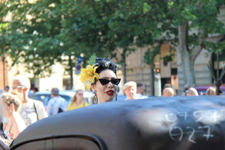 Senigallia, Italy August 06, 2019 Summer Jamboree is an international music festival focused on the US music and culture of the fifties. In the photo: people dressed up in the 50s styleのeditorial素材