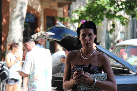 Senigallia, Italy August 06, 2019 Summer Jamboree is an international music festival focused on the US music and culture of the fifties. In the photo: people dressed up in the 50s styleのeditorial素材