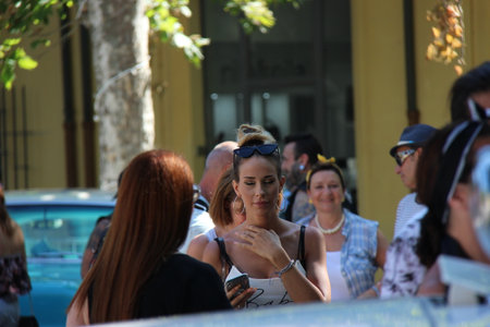 Senigallia, Italy 12 August 2019 is an international music festival focused on the US music and culture of the fifties. In the photo: people dressed up in the 50s style / Summer Jamboreeのeditorial素材