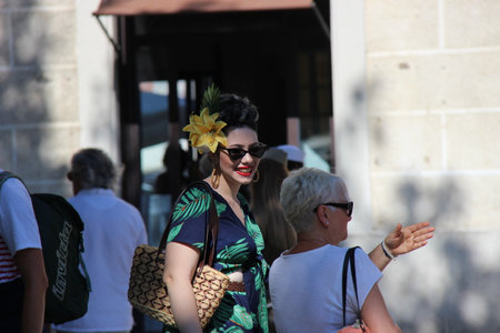 Senigallia, Italy 12 August 2019 is an international music festival focused on the US music and culture of the fifties. In the photo: people dressed up in the 50s style / Summer Jamboreeのeditorial素材