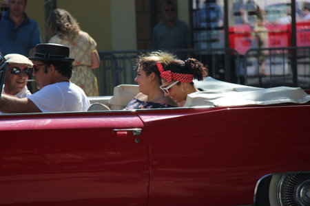 Senigallia, Italy 12 August 2019 is an international music festival focused on the US music and culture of the fifties. In the photo: people dressed up in the 50s style / Summer Jamboreeのeditorial素材